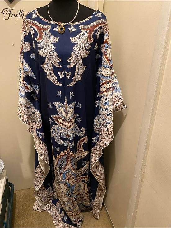 Dresses & Skirts - E) Navy Blue Paisley Boho Caftan Dress. OXL 
PTP 27 With Bracelets